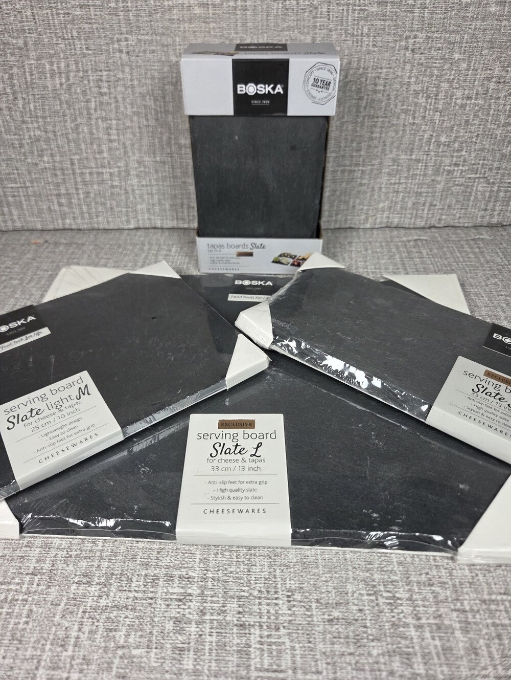 NEW Lot of 4 BOSKA Slate Serving Board Cheese Charcuterie Serving Tapas Trays